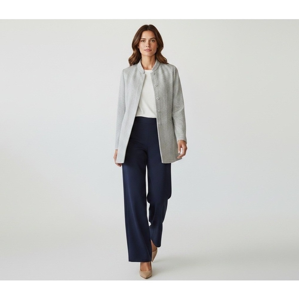 Eileen Fisher Stand Collar Jacket Women XL Grey Textured Organic Cotton NWT $348